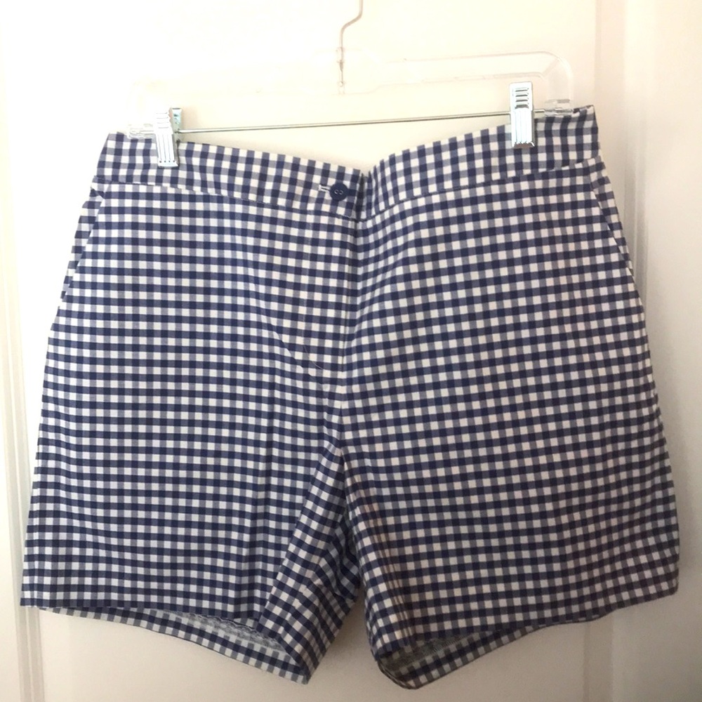 J. McLaughlin Cosmo Royal Blue White Gingham Poplin Shorts 5” Inseam NWT